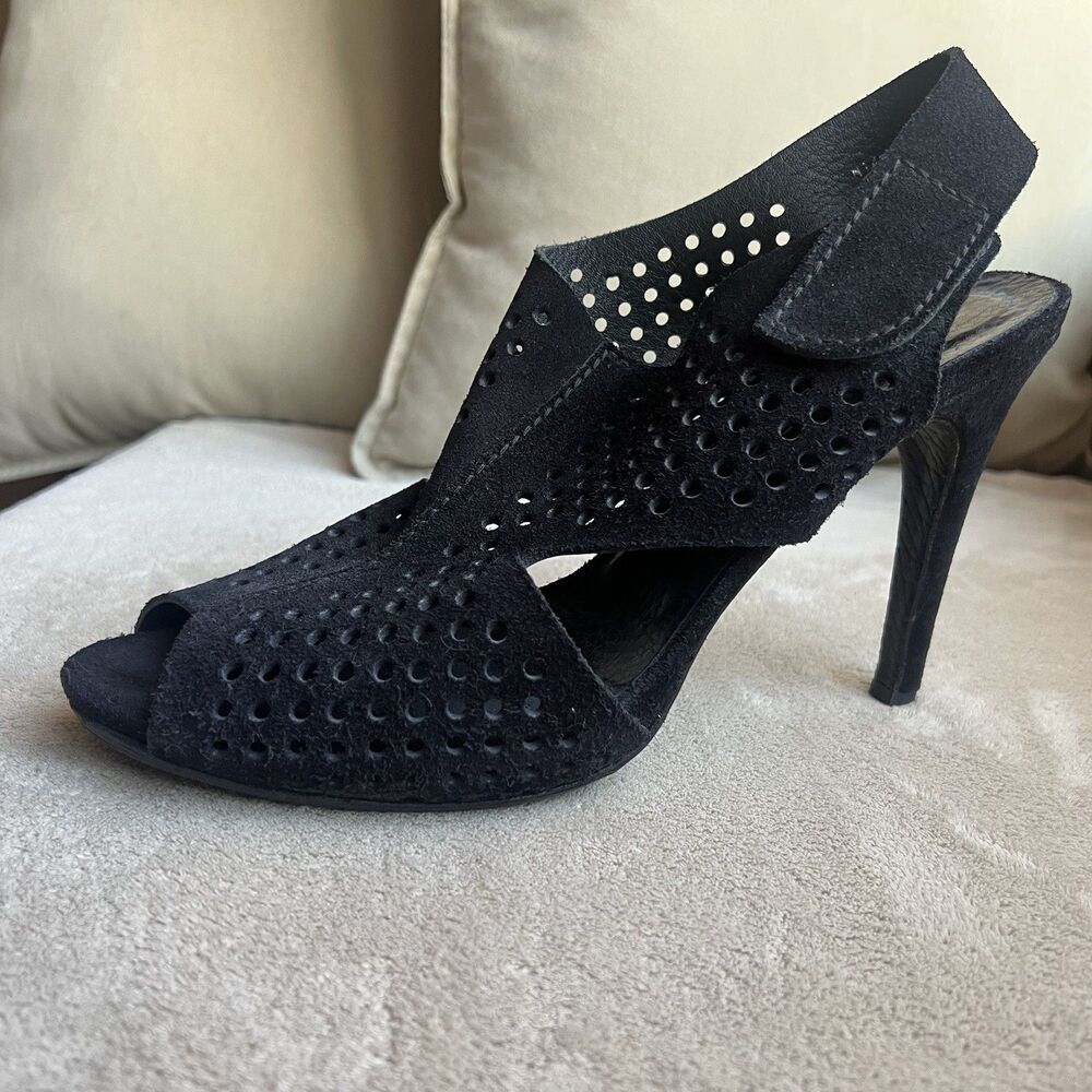Pedro Garcia Black Suede Perforated Slingback Heeled Sandals Women EU 41 US 9.5